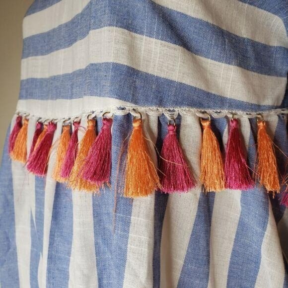 Blue & White Striped Dress With Tassels By Shein M beach summer tropical dress - Picture 5 of 9